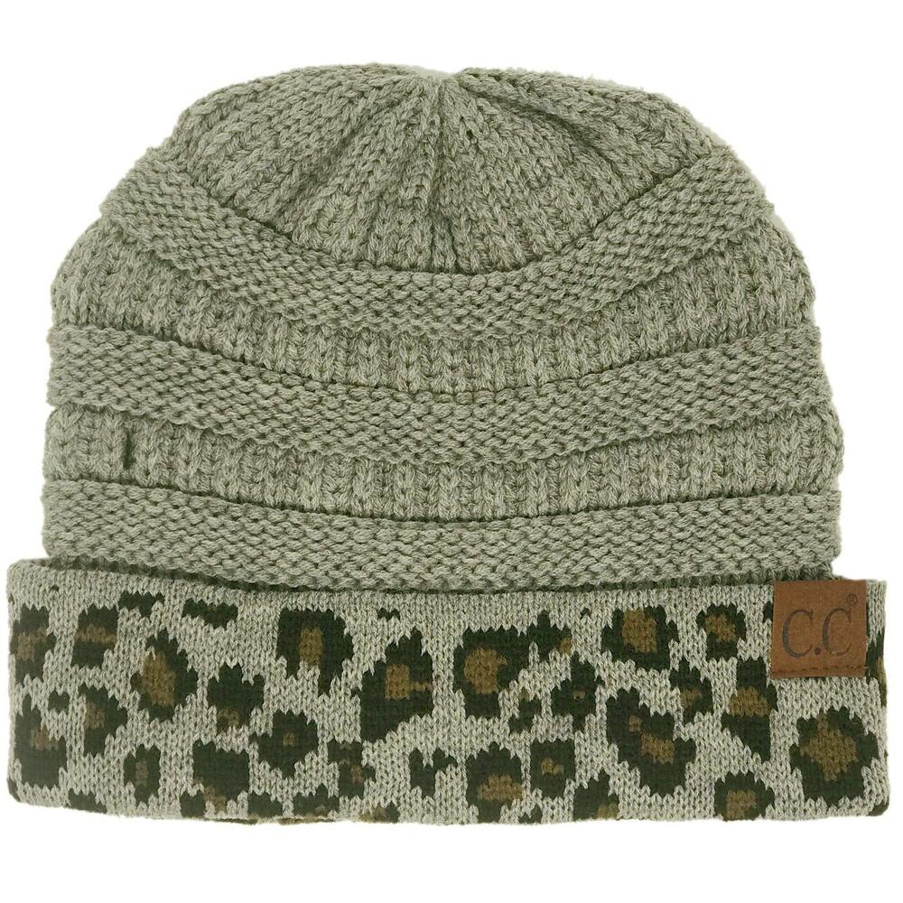 9741 CC Winter Fall Trendy Chunky Stretchy Cable Knit Beanie Hat Leopard